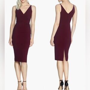 NWOT Dress the Population Anita v neck crepe cocktail burgundy dress sz large